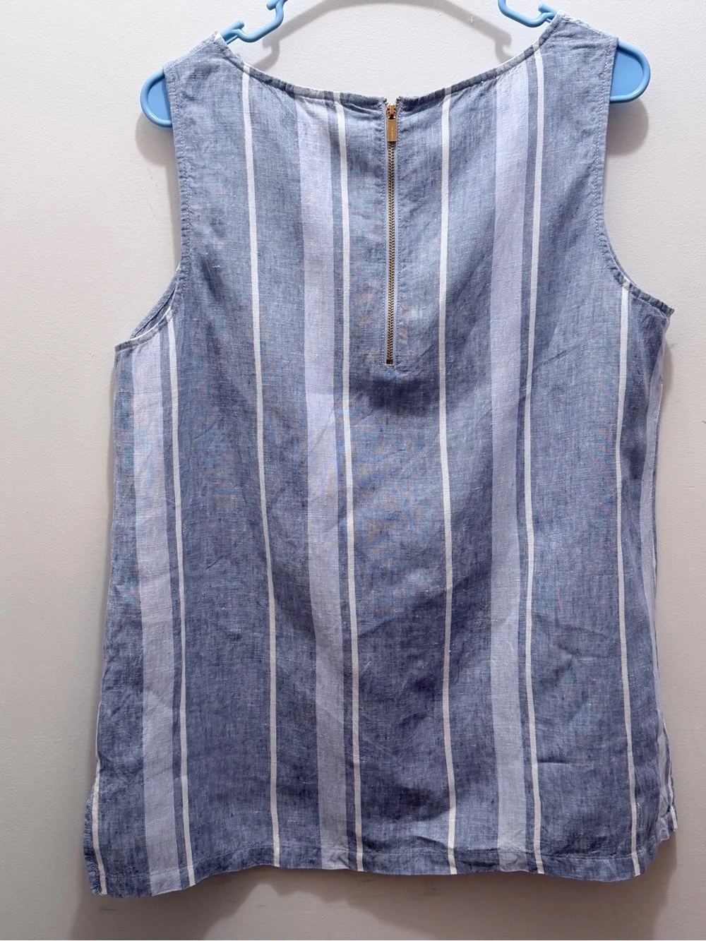 Eileen Fisher Blue and White Striped Sleeveless Linen Tank